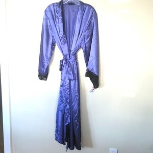 MVK Long Kimono Blue Open Front Lace Sleeves Tie Sash Size XL